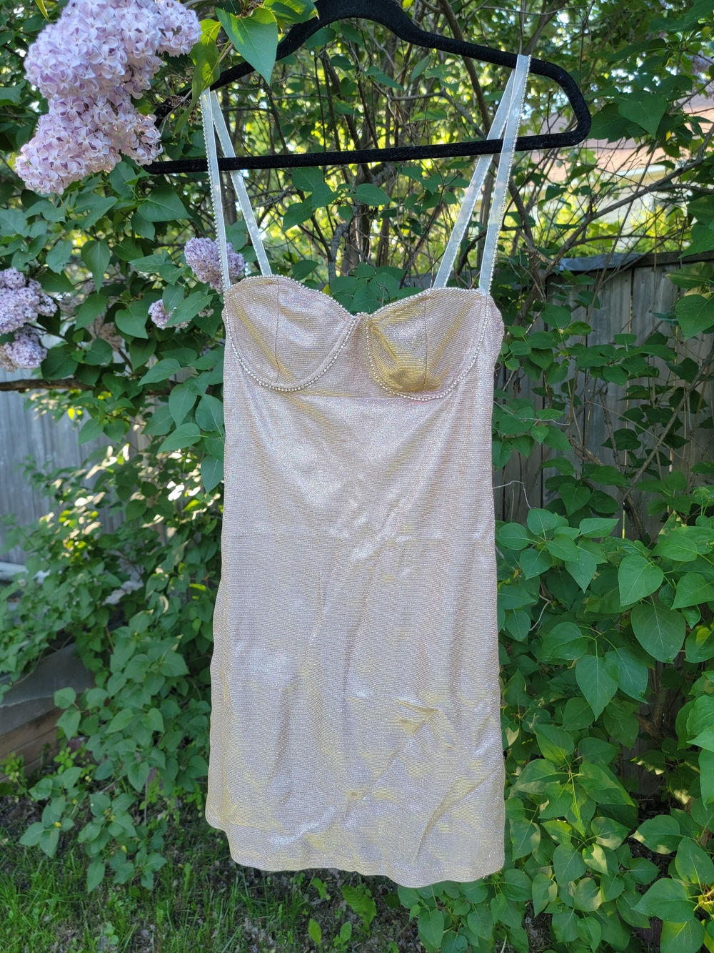 Pearlescent Ivory Bodycon Slip Dress with Beaded Trim